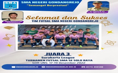 Tim Futsal SMAN GONDANGREJO Raih Juara III Kompetisi Tingkat Solo Raya