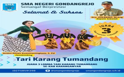 SMAN Gondangrejo Meraih Juara 3 Lomba tari karang tumandhang  Dalam Rangka Hari jadi kabupaten karangangar ke 105